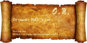 Orowan Mária névjegykártya